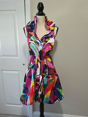 Samuel Dong Maya Double Collared Bubble Dress Bougainvillea Multi XS